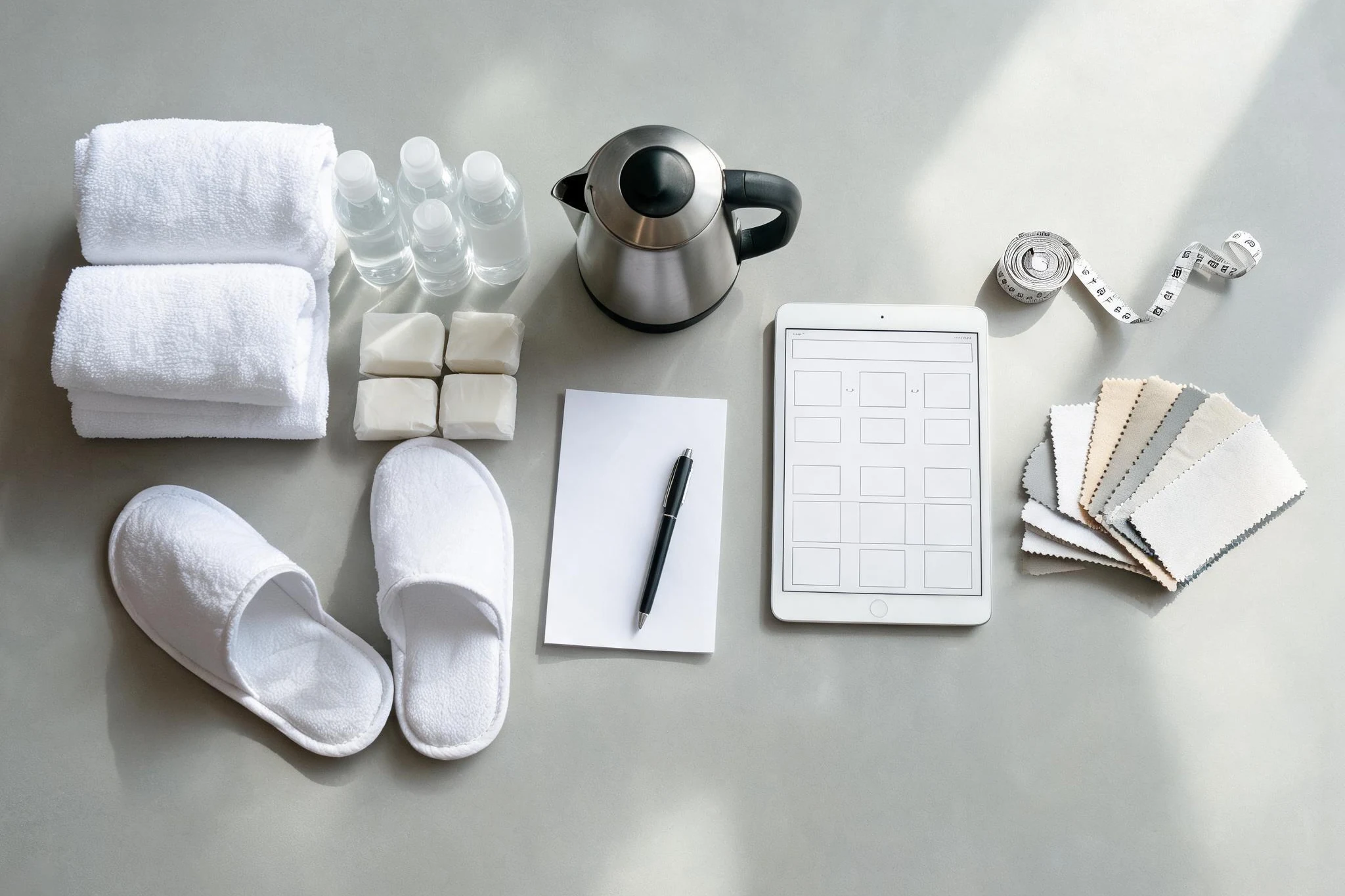 Hotel supplies arranged for a commercial sourcing review