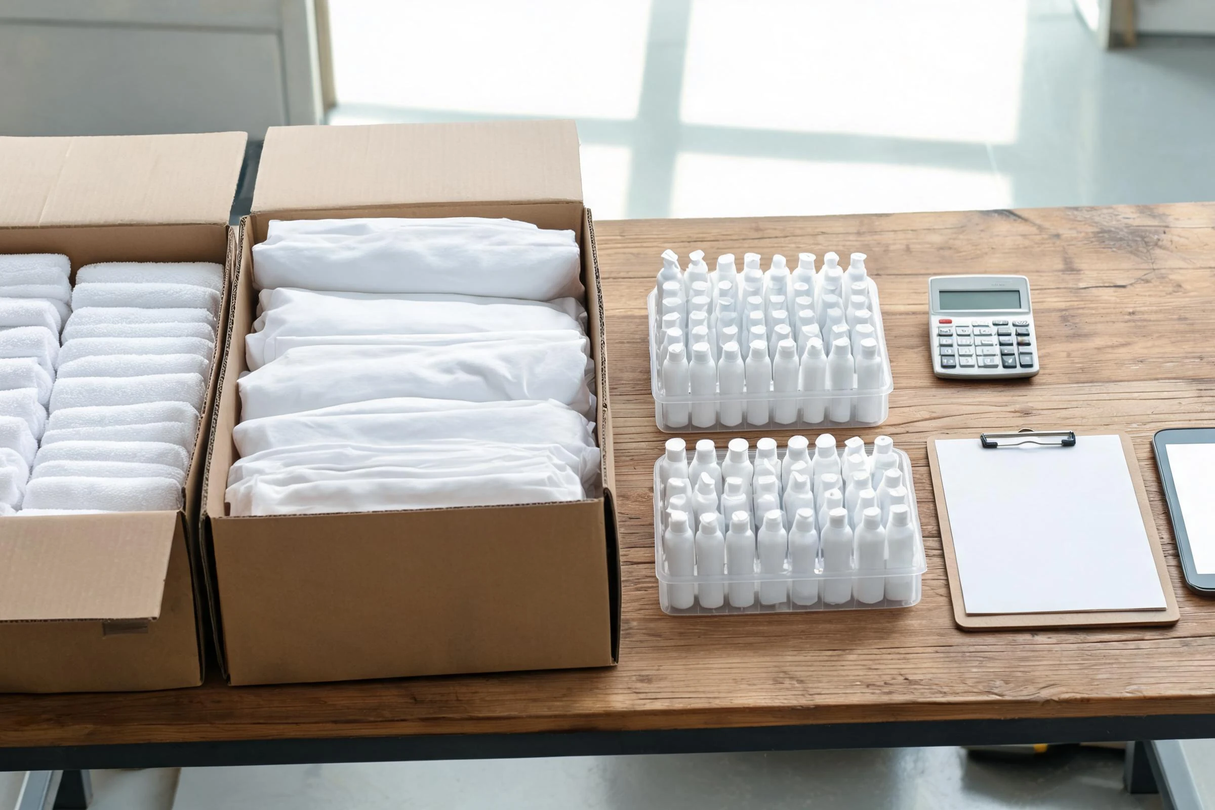 Hotel supplies arranged for bulk quantity planning