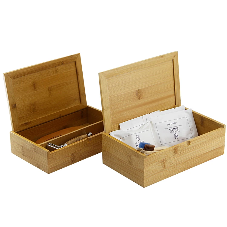 Small Decorative Amenity Collection 100% Natural Wooden Storage Box With Lid For Hotel Guest Room