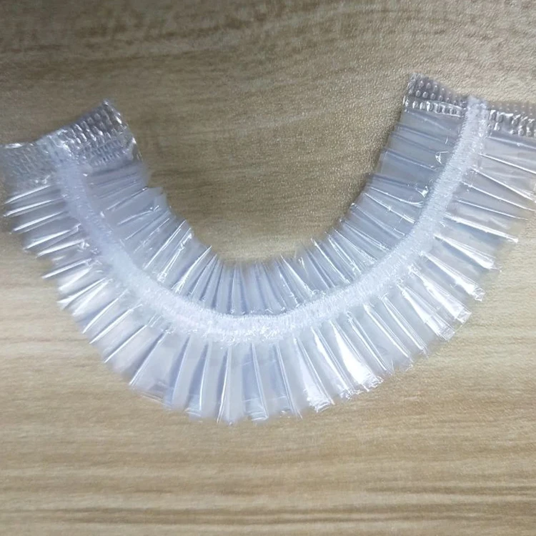 Custom 100~200pcs Waterproof Thickening Elastic Clear Bathing Disposable Plastic Pe Shower Caps Unisex Salon Hotel Travel