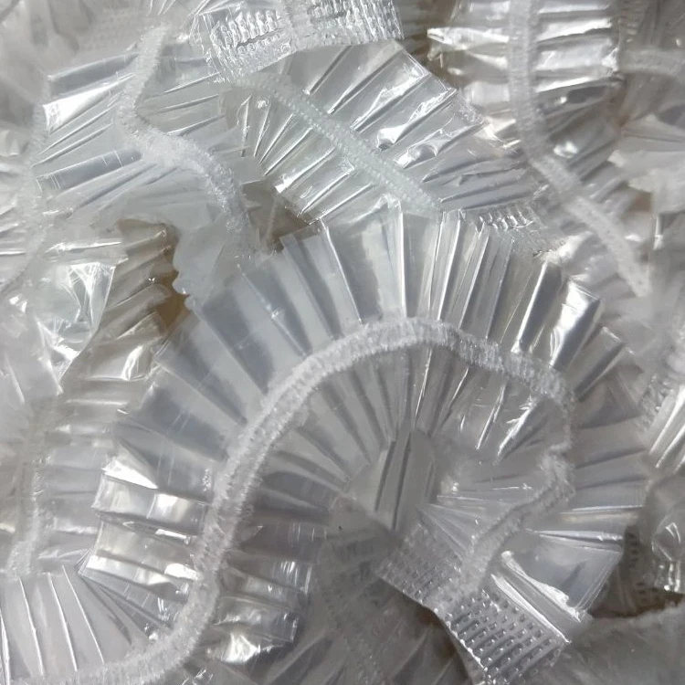 Custom 100~200pcs Waterproof Thickening Elastic Clear Bathing Disposable Plastic Pe Shower Caps Unisex Salon Hotel Travel