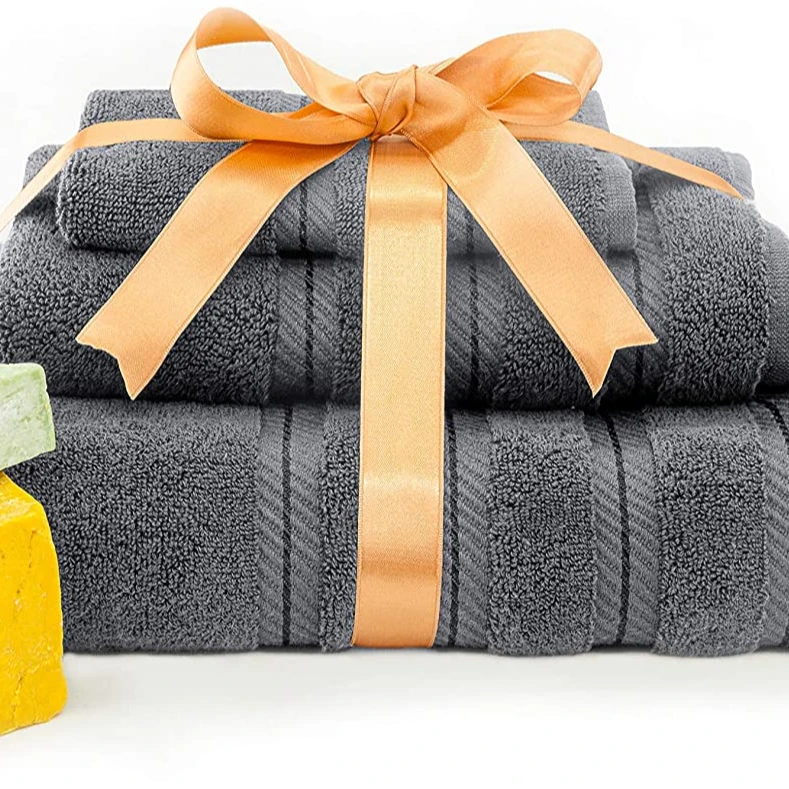 Premium 100% Cotton 6-piece Towel Set Dusty Blue Embroidered Popcorn Textured Highly Absorbent Durable Low Lint For Hotel Spa