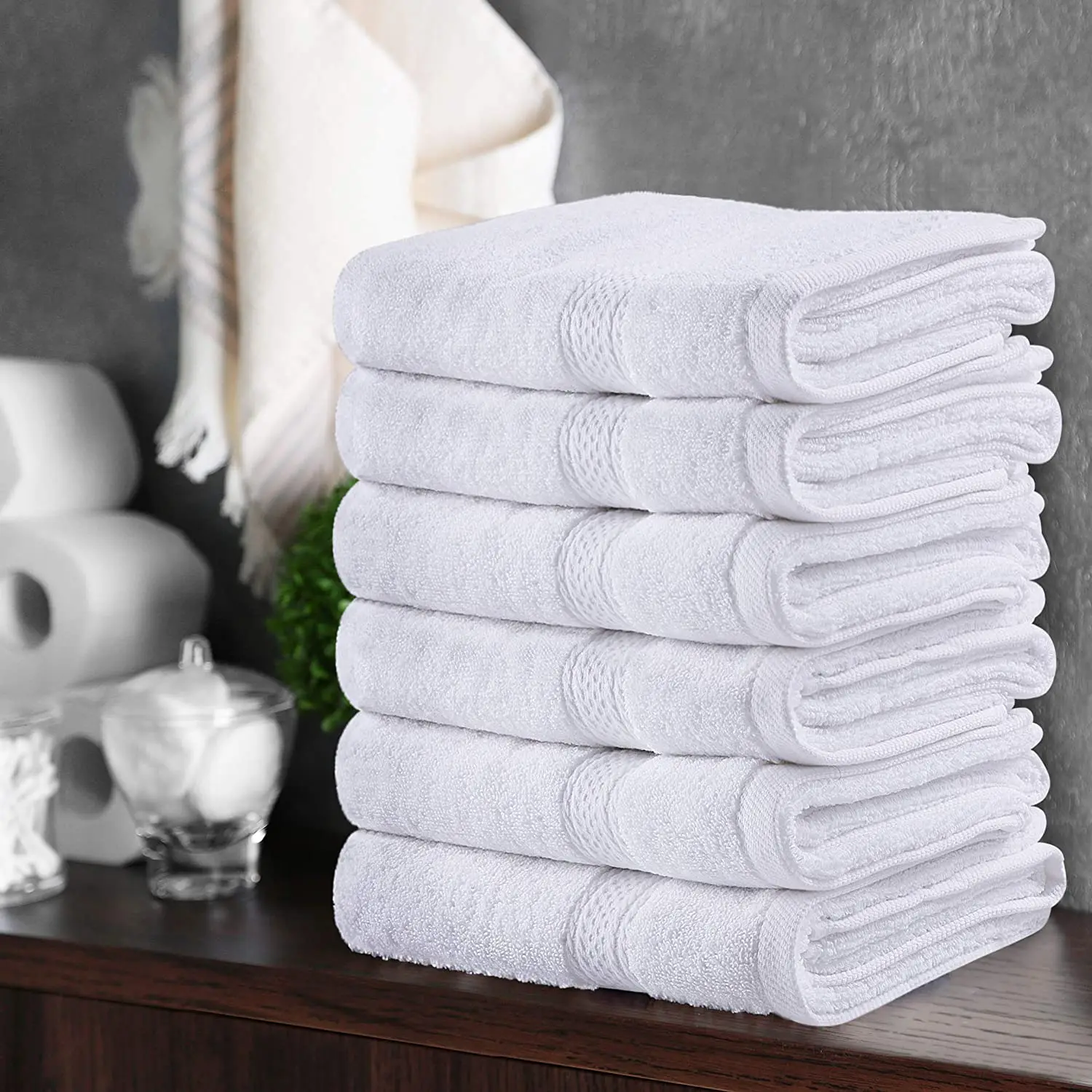 Collection de serviettes de bain neutres 100 % coton blanc de marque de luxe pour hôtel 5 étoiles, séchage rapide, jetables et compressées, lot de 8 pièces