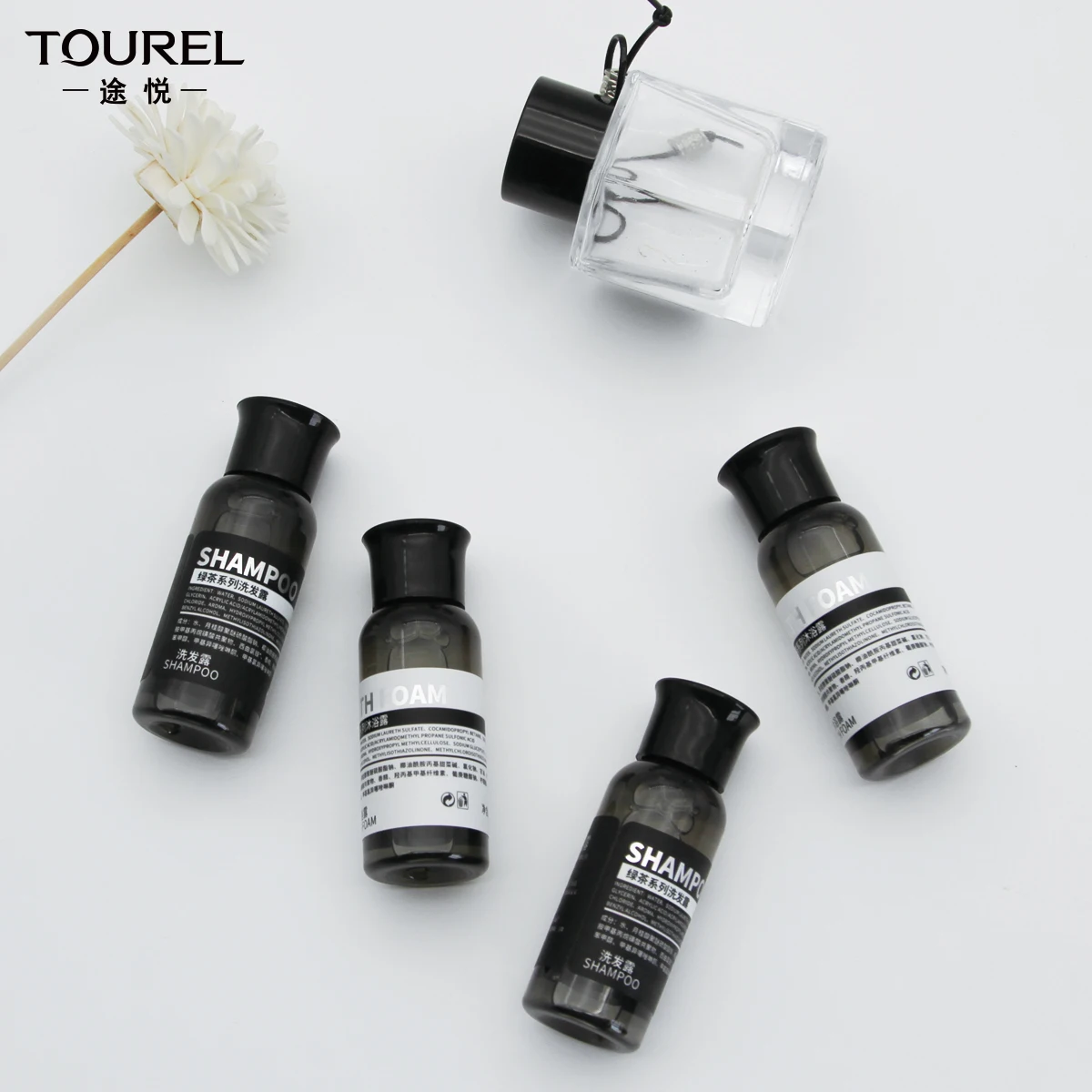 Contenant vide jetable de 30 ml pour articles de toilette d'hôtel, bouteille en plastique PET vide pour shampooing destinée aux articles de toilette d'hôtel