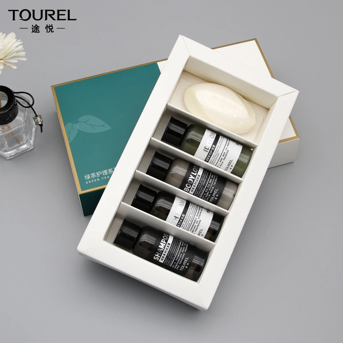 Botella de champ&uacute; biodegradable de 5 estrellas para hotel, art&iacute;culos de ba&ntilde;o y accesorios para ba&ntilde;o, set de art&iacute;culos de hotel org&aacute;nicos en Dub&aacute;i