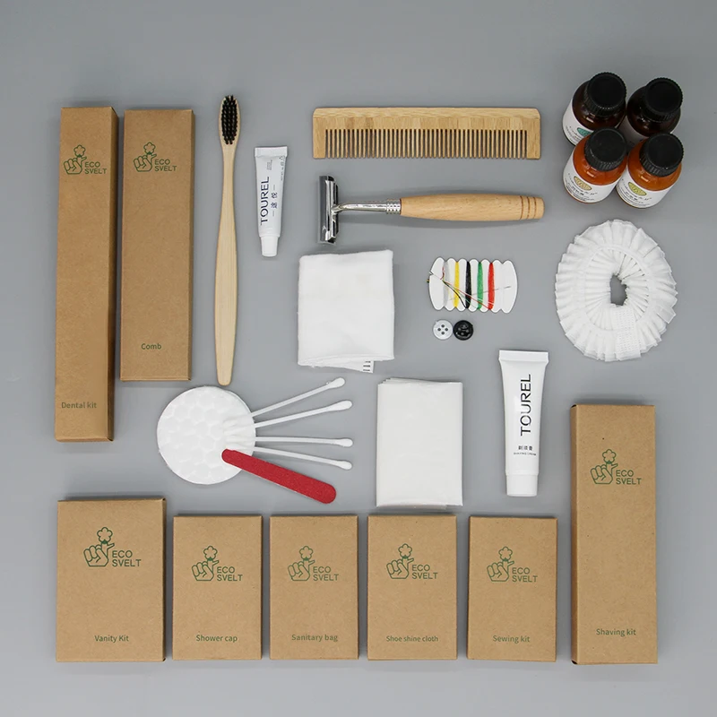Luxury Disposable Toothbrush Shower Gel Shampoo Spa Hotel Guestroom Bath Toiletries Set Eco Friendly Amenities Tourel Iso