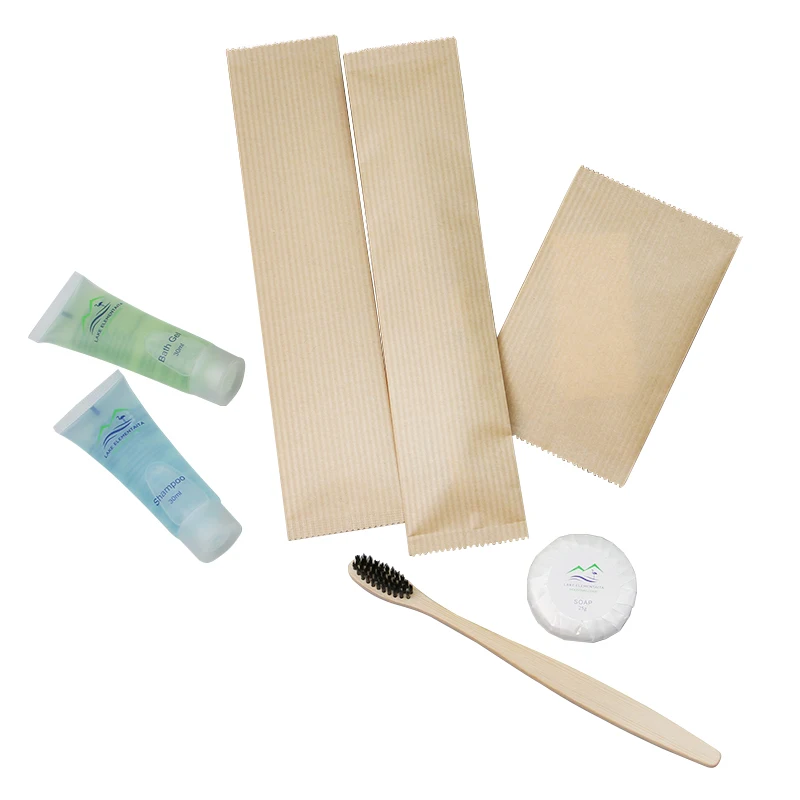 Custom Eco Friendly Kraft Paper Box Packing Biodegradable Spa Supplies Bathroom Set Luxury Eco Hotel Amenities Toiletries Kit