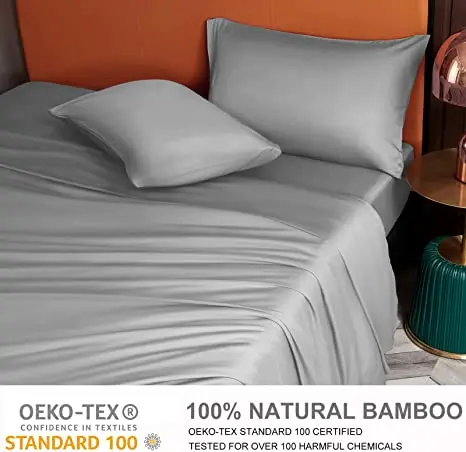 Draps d'hôtel certifiés Oeko Tex 100 % bambou tissé soie/coton, 300 fils au pouce, lot de 4 pièces