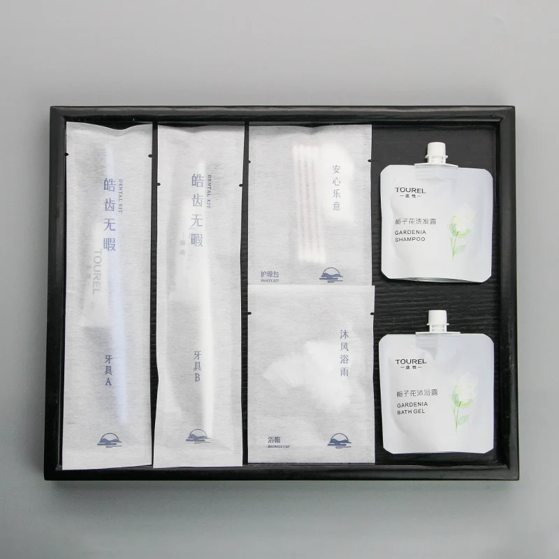 Ensemble d'articles de toilette pour hôtel, fournitures hôtelières écologiques de luxe, coffret d'articles de toilette pour hôtel, emballage d'articles secs