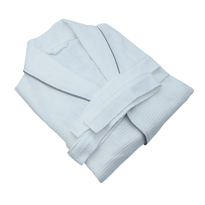 100% Cotton Kimono Collar Bath Robe 5 Star Hotel Luxury Cotton Hotel Spa Diamond Waffle Robe With Logo