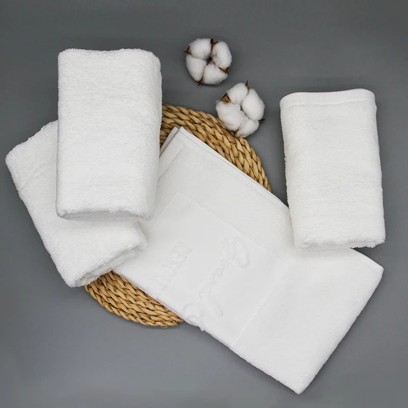 Ensemble de serviettes de bain en coton 100 % de luxe, logo jacquard personnalisé, séchage rapide, tricoté compressé, couleur unie, jetable pour spas et hôtels