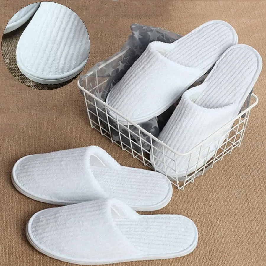 Customizable White Cotton Velour Eva Sole Hotel Slippers Breathable Liner Closed Toe Disposable Unisex Guests' Amenities Factory