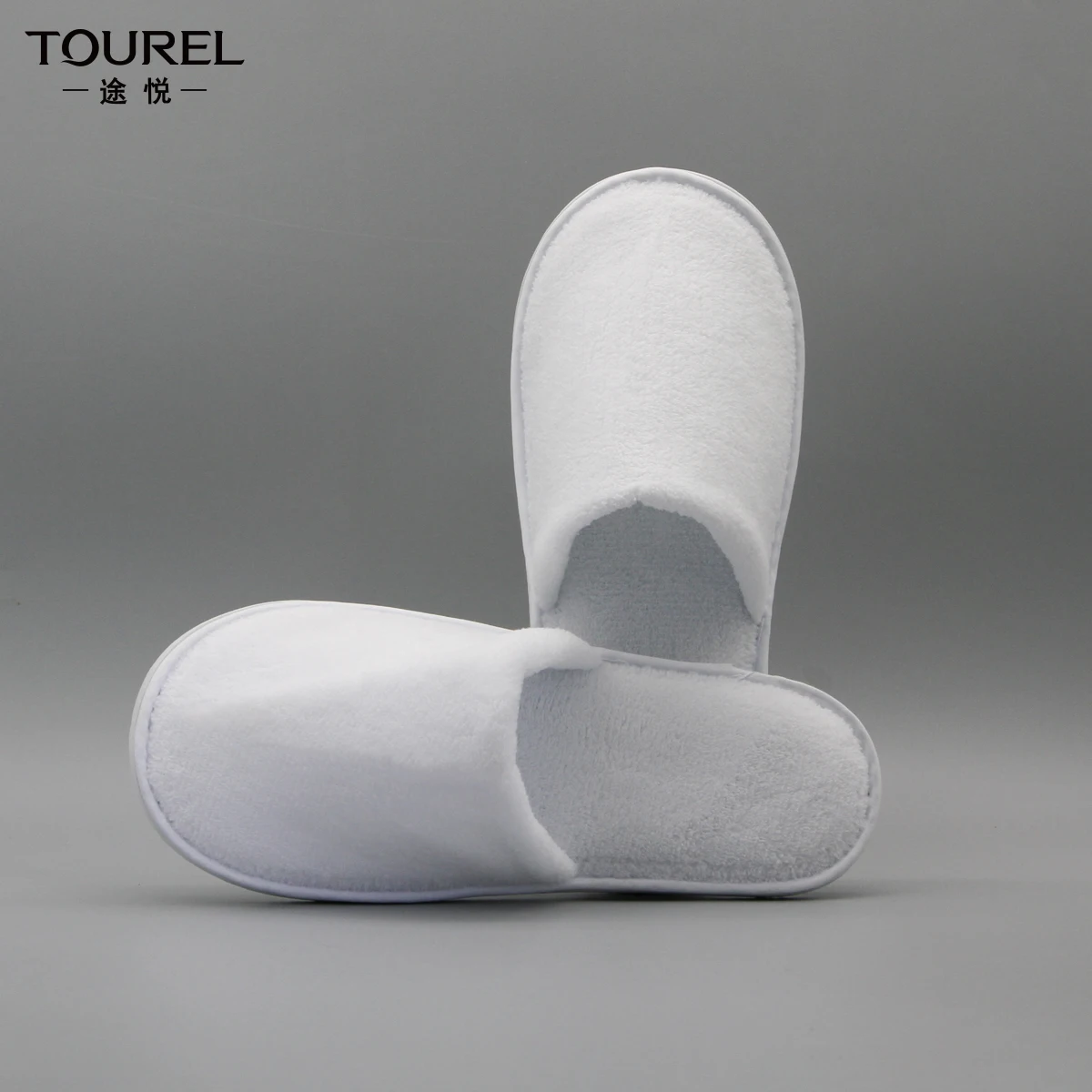 Chaussons d'hôtel jetables en molleton corail blanc lavable, en coton écologique personnalisé, à bout fermé 5 étoiles, pour chambre d'invités