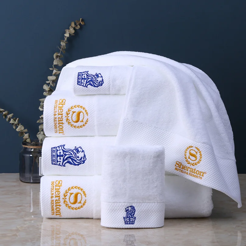 Serviettes de bain blanches de qualité hôtel avec logo brodé, style uni jetable en tricot à séchage rapide