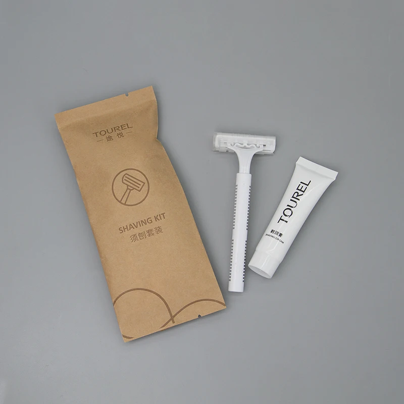 Kit d'accessoires de toilette jetables personnalisés pour clients d'hôtel, emballage en papier kraft écologique, trousse d'agréments pour hôtel