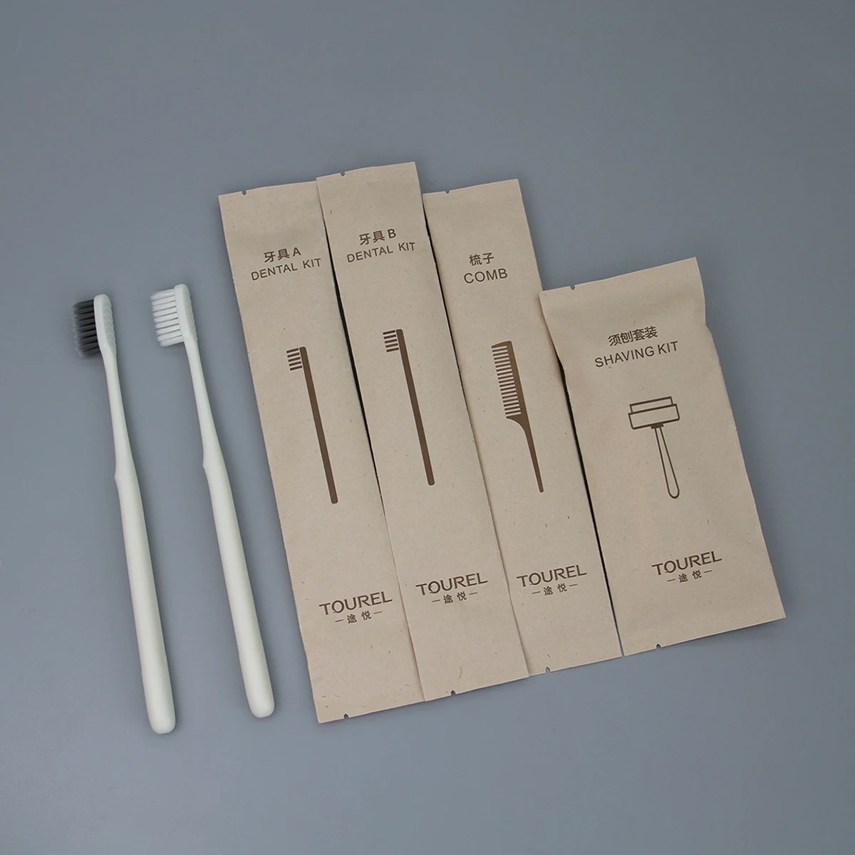 Plastic Free Oem Hotel Toiletries Kit Custom Luxury Eco Friendly Recyclable Sugarcane Paper Disposable Amenities Set