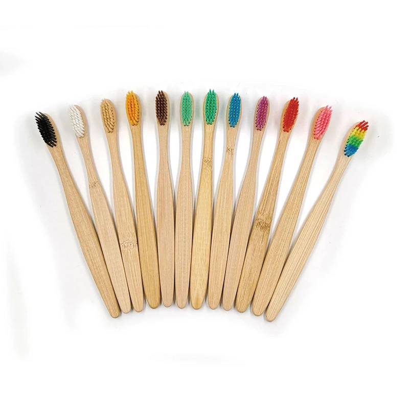 Brosse à dents 100 % bambou naturel avec brins en nylon souple, écologique, jetable, pour usage domestique