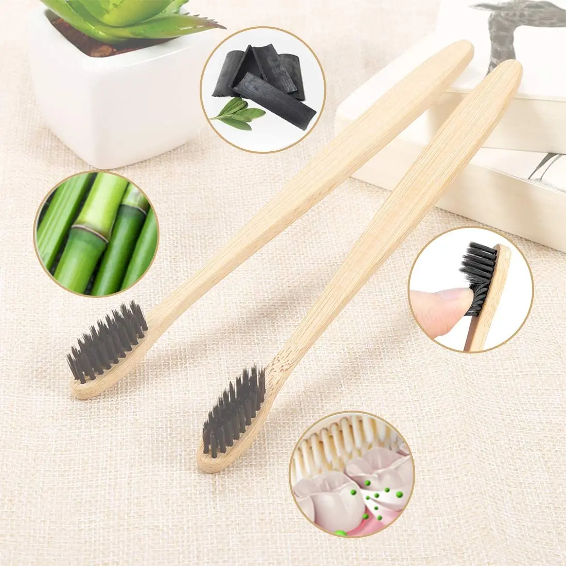 Brosse à dents en bambou 100 % recyclé, bon bois, poils souples, jetable, avec boîte en papier pour usage domestique