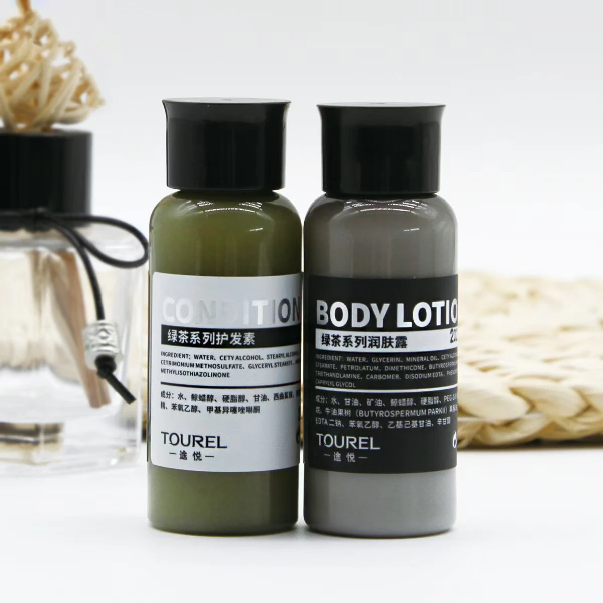 Flacons de shampoing et après-shampoing de 30 ml pour hôtel, gels douche, parfum thé vert, mini shampoing et après-shampoing pour salle de bain d'hôtel