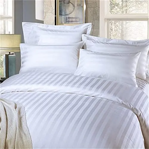 Factory Oem 5 Star Hotel Quality King Queen Size 100% Cotton Bedsheet Bed Fitted Sheet Stripe Luxury White Bed Sheets