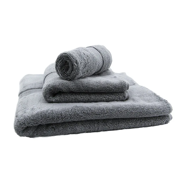 Serviette de bain personnalis&eacute;e avec logo, 100 % coton de qualit&eacute;, 70x140, serviette grise compress&eacute;e tricot&eacute;e de luxe pour h&ocirc;tel et spa Hilton