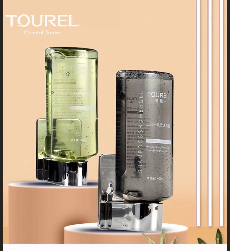 Distributeur mural 2-en-1 de shampoing et savon en acier inoxydable de qualité médicale pour équipements d'hôtel