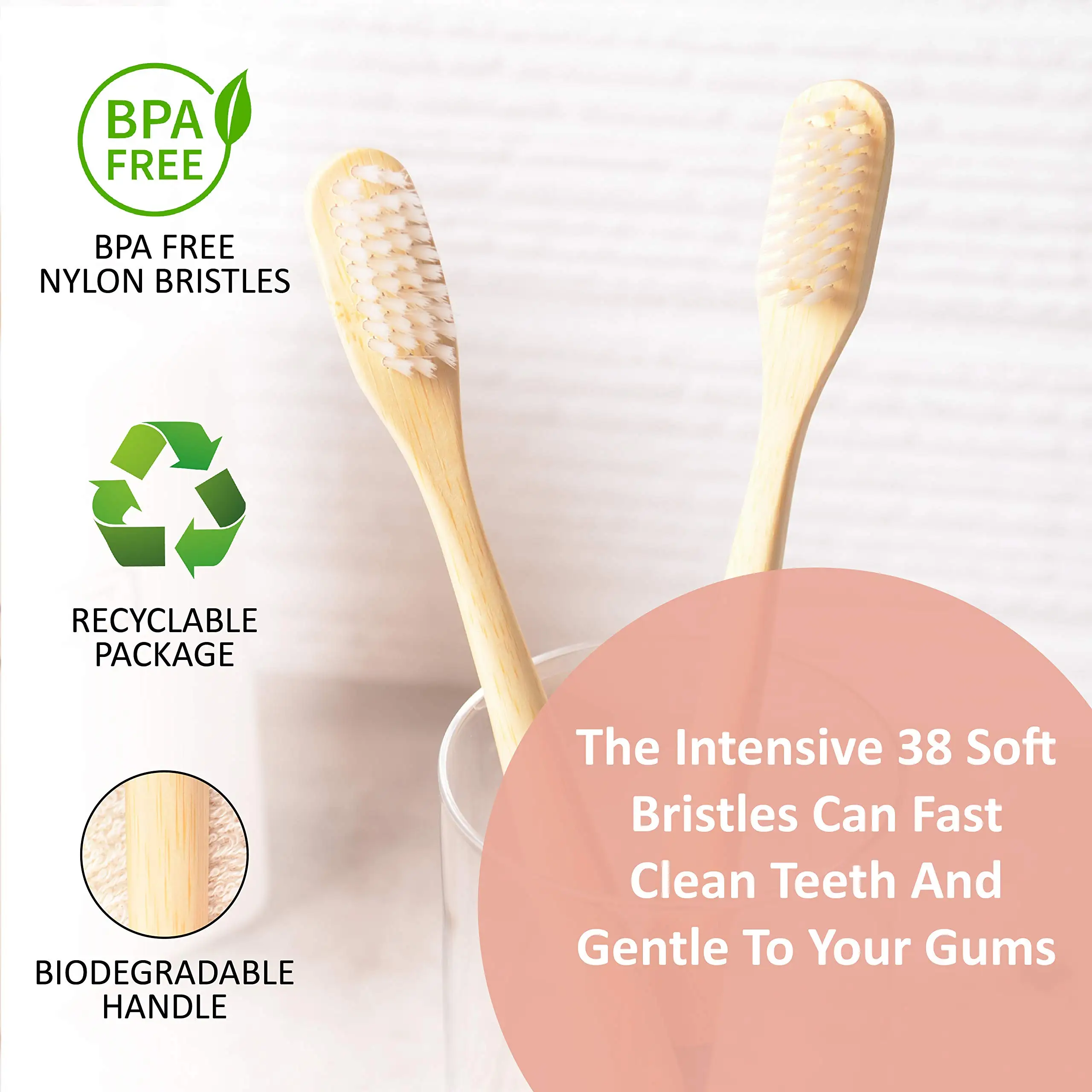 Brosse à dents en bambou à poils souples, 100 % écologique, personnalisable et jetable, pour un usage domestique ou hôtelier