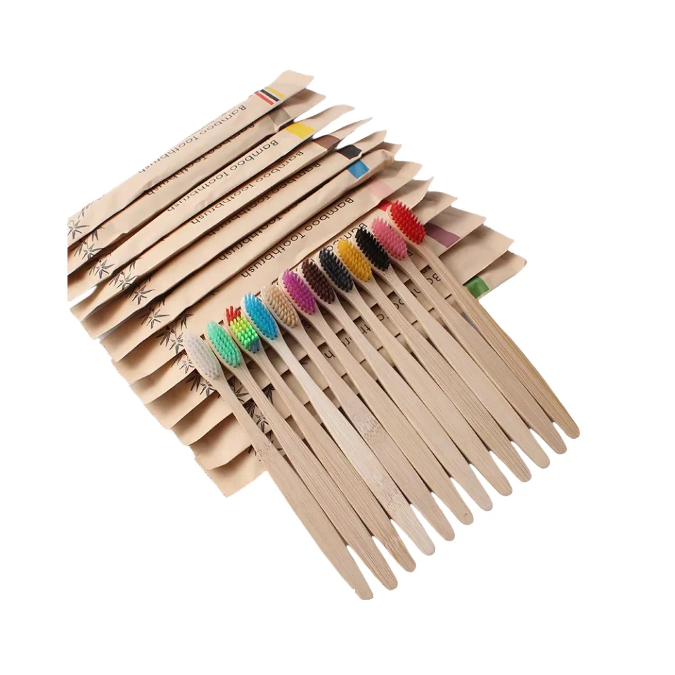 Eco-friendly Bpa-free Travel Toothbrush For Adults Soft Charcoal And Nylon Bristles Disposable Natural Bamboo Home Use