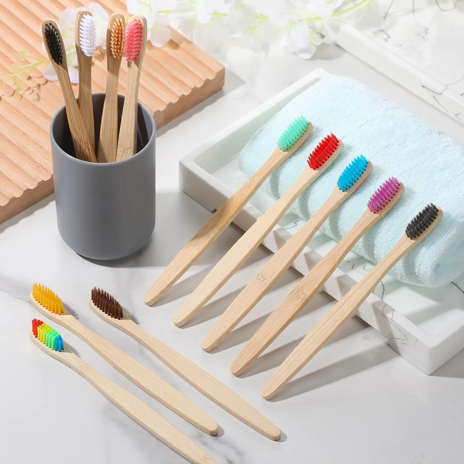 Brosse à dents de voyage écologique sans BPA pour adultes, à poils souples en charbon et nylon, jetable en bambou naturel pour usage domestique