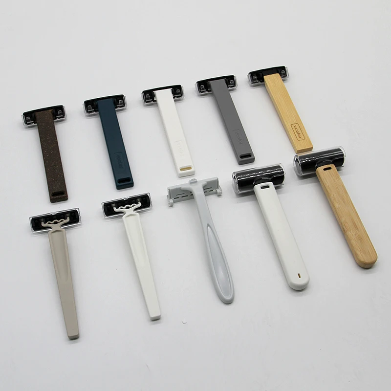 Eco Friendly Hotel Shaving Razor Twin Blade Recyclable Disposable Razor With Biodegradable Bamboo Handle