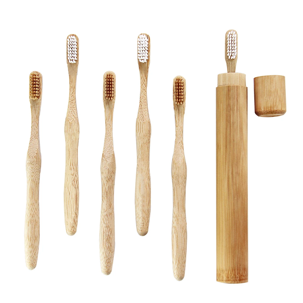 Meilleure vente 100% écologique brosse à dents jetable pour adultes 14,5-18,5 cm, poils en nylon doux, charbon de bambou naturel au carbone