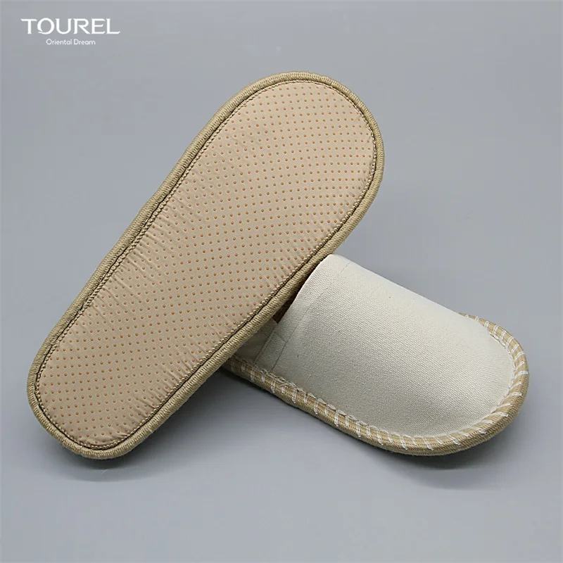 Chaussons jetables respirants en lin recyclé écologique, semelle antidérapante à points, pour voyage, compagnie aérienne, spa et hôtel