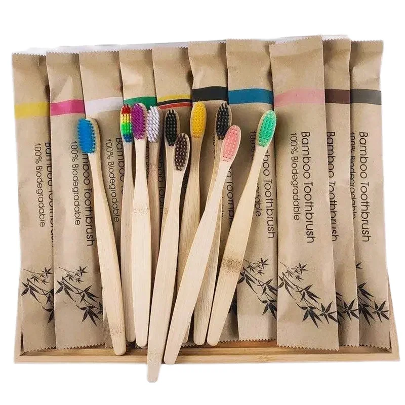 Eco-friendly Bamboo Reusable Toothbrush For Adults Portable Wooden Soft Tooth Brush Nylon Charcoal For Home Travel Hotel