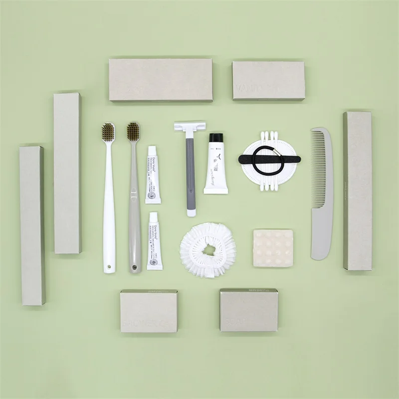 Kits de Salle de Bain de Luxe Kit d'Articles de Toilette Secs Portable, Recyclable et Écologique pour Hôtel Marbre