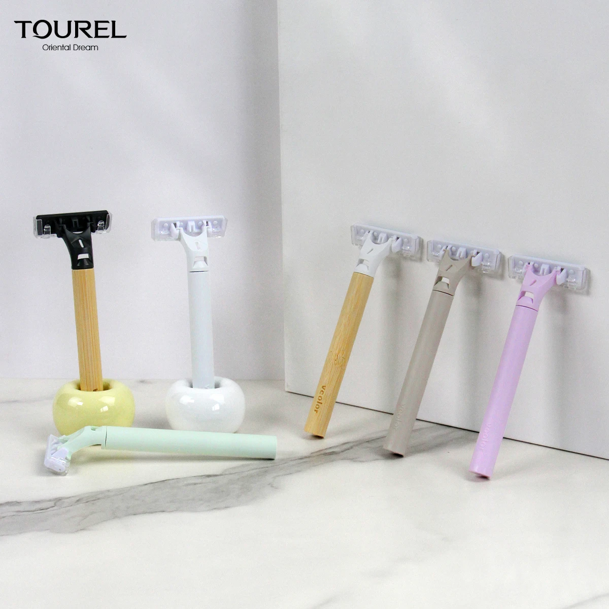 Wholesale Factory Price Luxury Hotel Disposable Stainless Steel Blades Bamboo Handle Razor Customizable Oem Logo Men Shaving Kit