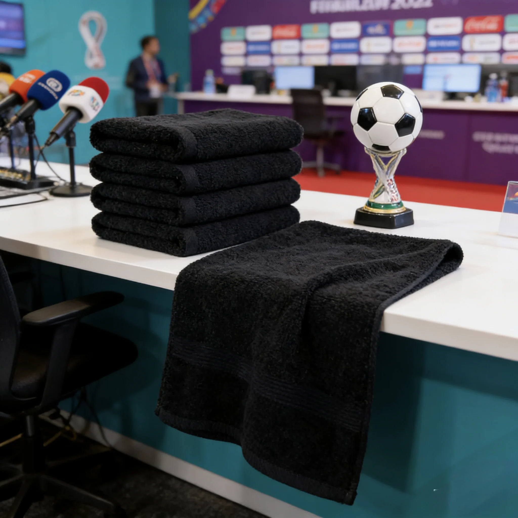Serviette de sport noire premium ultra absorbante à séchage rapide pour l'entraînement de football et la fan zone