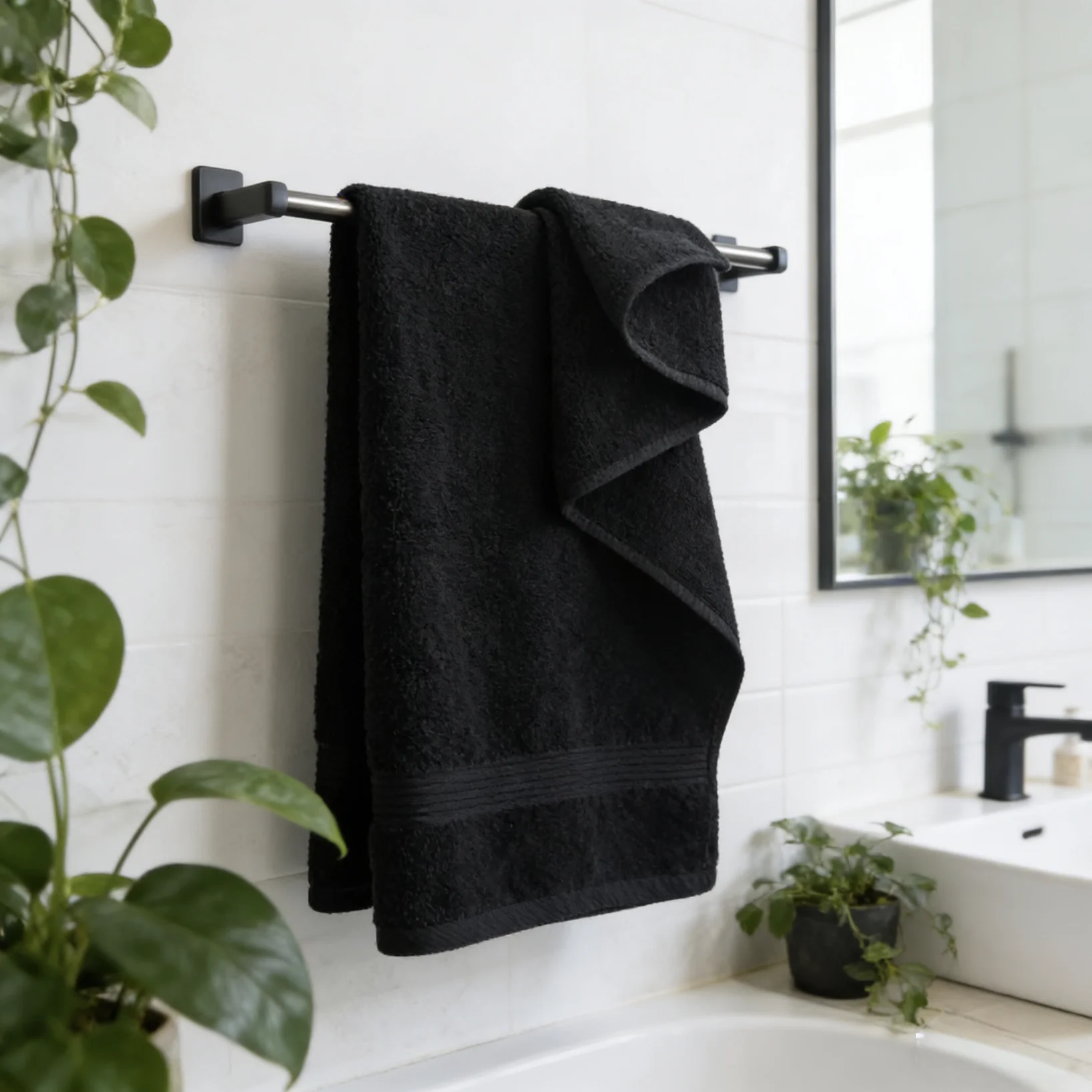 Custom Organic Black Quick-dry Cotton Towel For Adults Solid Color Woven For Nail Salon Or Home Use Bath Towel Set