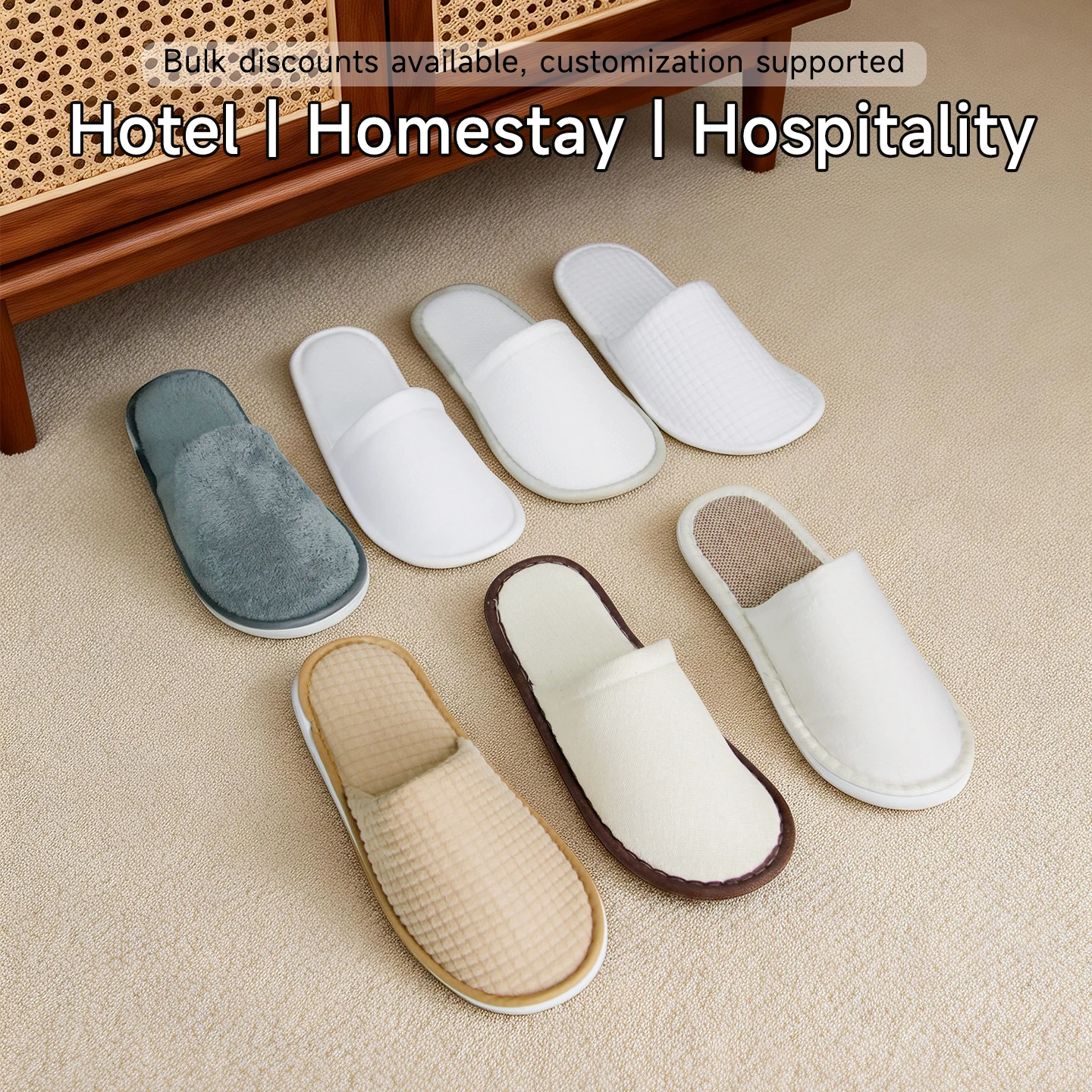 Reusable Washable Hotel Slippers Linen Blend Coral Fleece Spa Guest Slippers For Airbnb Resort Use