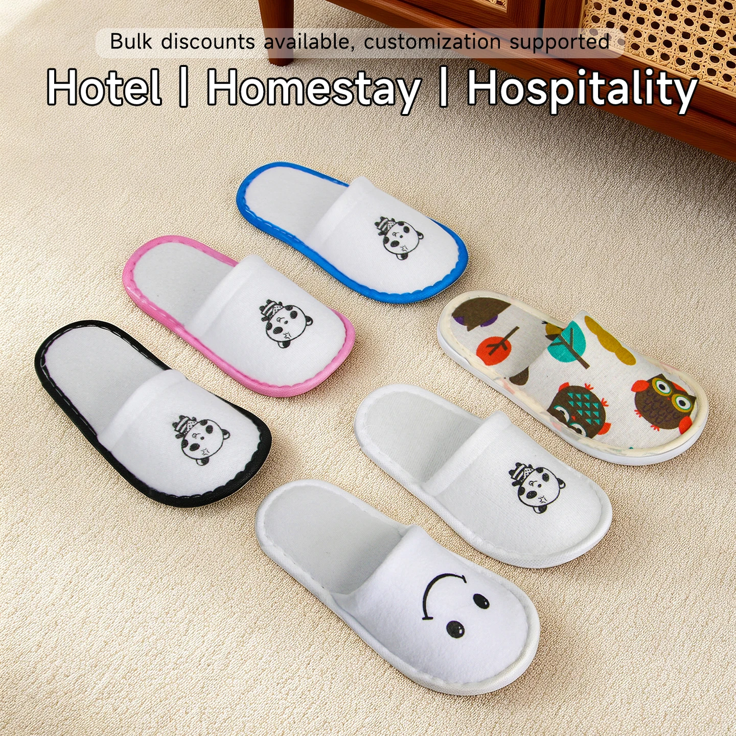 Kids Cartoon Panda Owl Print Disposable Slippers Non-woven Guest Slippers For Family Hotel Airline Use