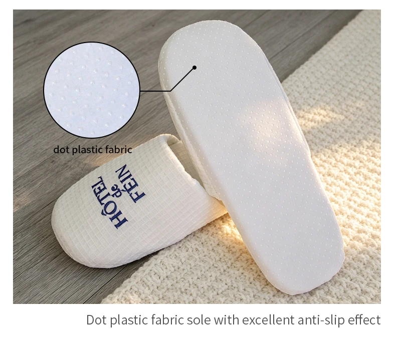 Chaussons de chambre haut de gamme à bout fermé, broderie personnalisée avec logo, épais pour chambres d'hôtes 5 étoiles, chaussons jetables en gaufre pour hôtel en gros