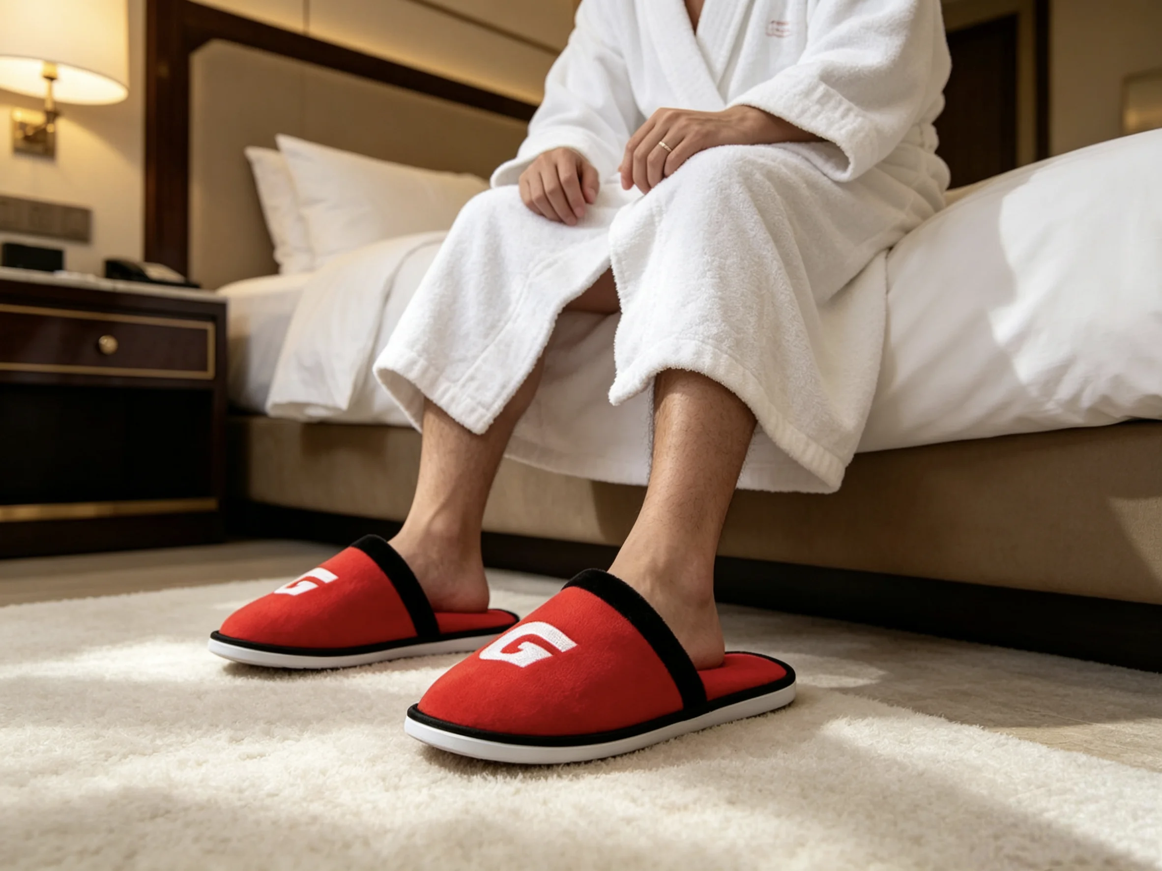 Chaussons d'hôtel en velours cristal de luxe, couleur personnalisée, brodés, chaussons pour invités 5 étoiles, antidérapants, durables, chaussons d'agrément pour spa intérieur