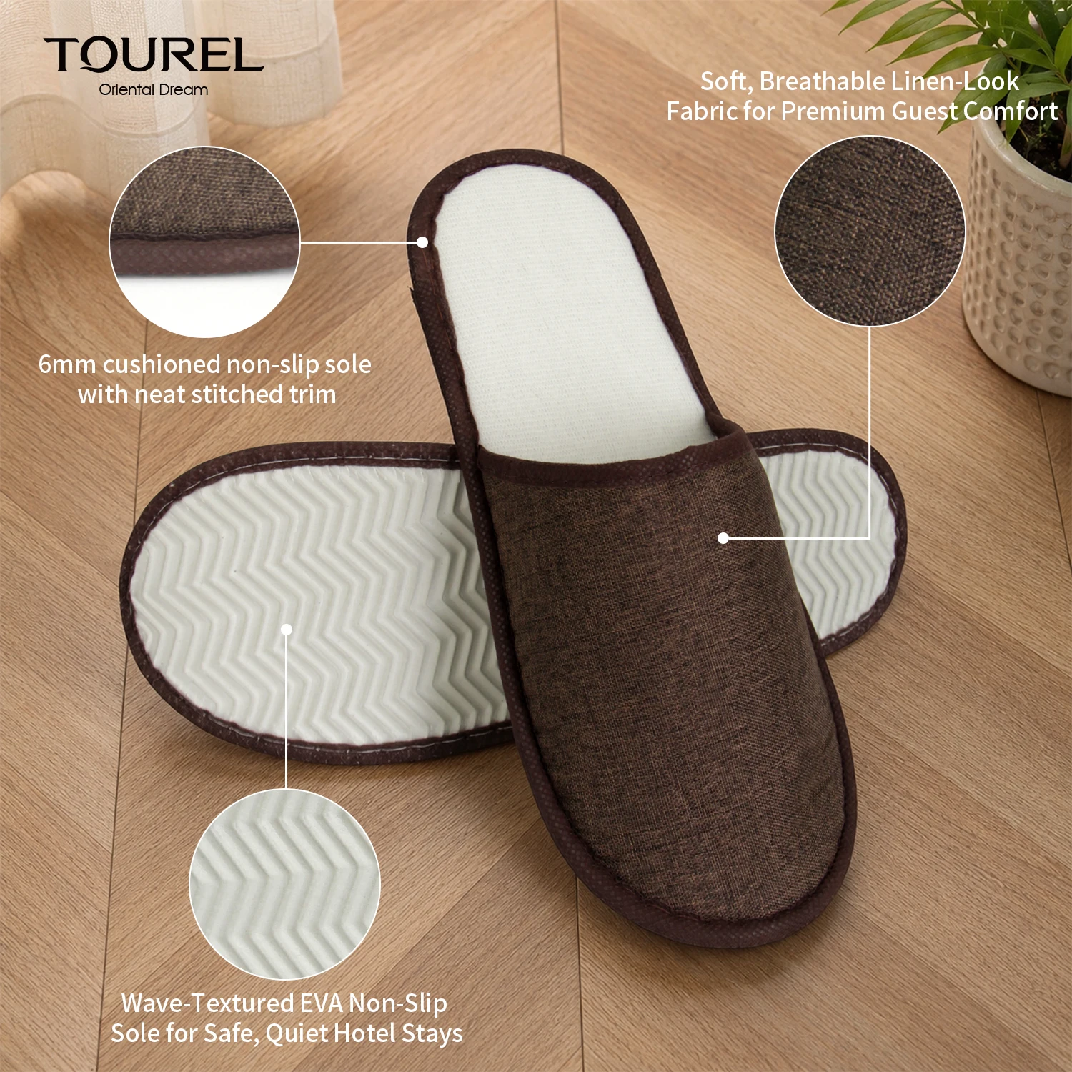 Chaussons jetables en lin pour clients d'hôtel avec logo personnalisé, semelle EVA antidérapante, chaussons de spa pour maison d'hôtes et chambre