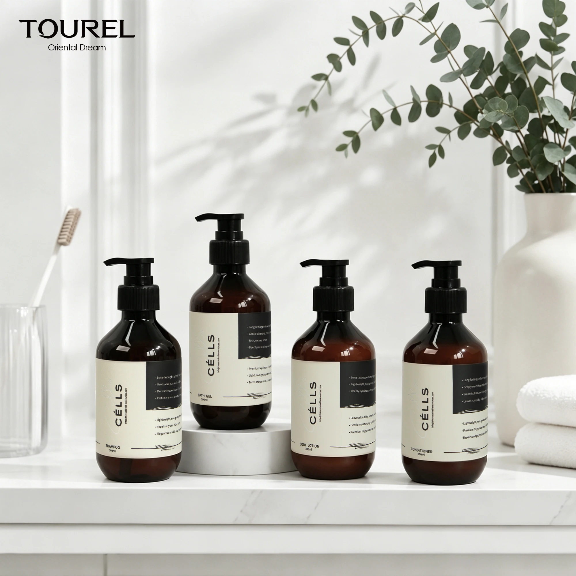 Suministros de Ba&ntilde;o para Hotel con Logotipo Personalizado al por Mayor Pedido al por Mayor de 300ml Set de Champ&uacute; y Gel de Ducha para Hotel Spa