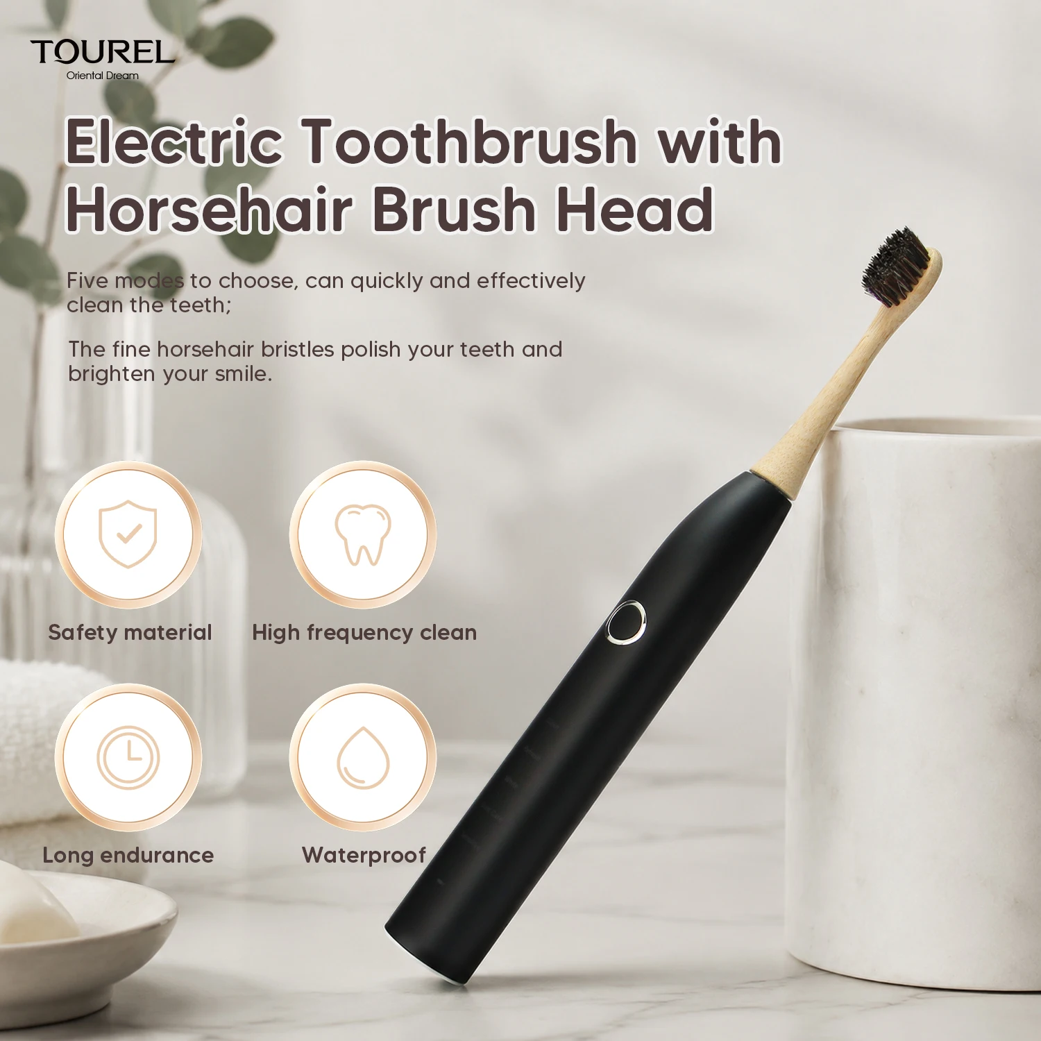Custom Logo Eco Friendly Biodegradable Sonic Horse Hair Boar Hair Optional Bamboo Horse Hair Bristle Electric Toothbrush