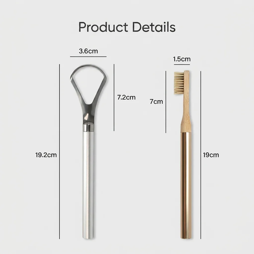 Kit d'hygiène bucco-dentaire écologique : brosse à dents en bambou détachable et gratte-langue en acier inoxydable pour un nettoyage quotidien de la bouche