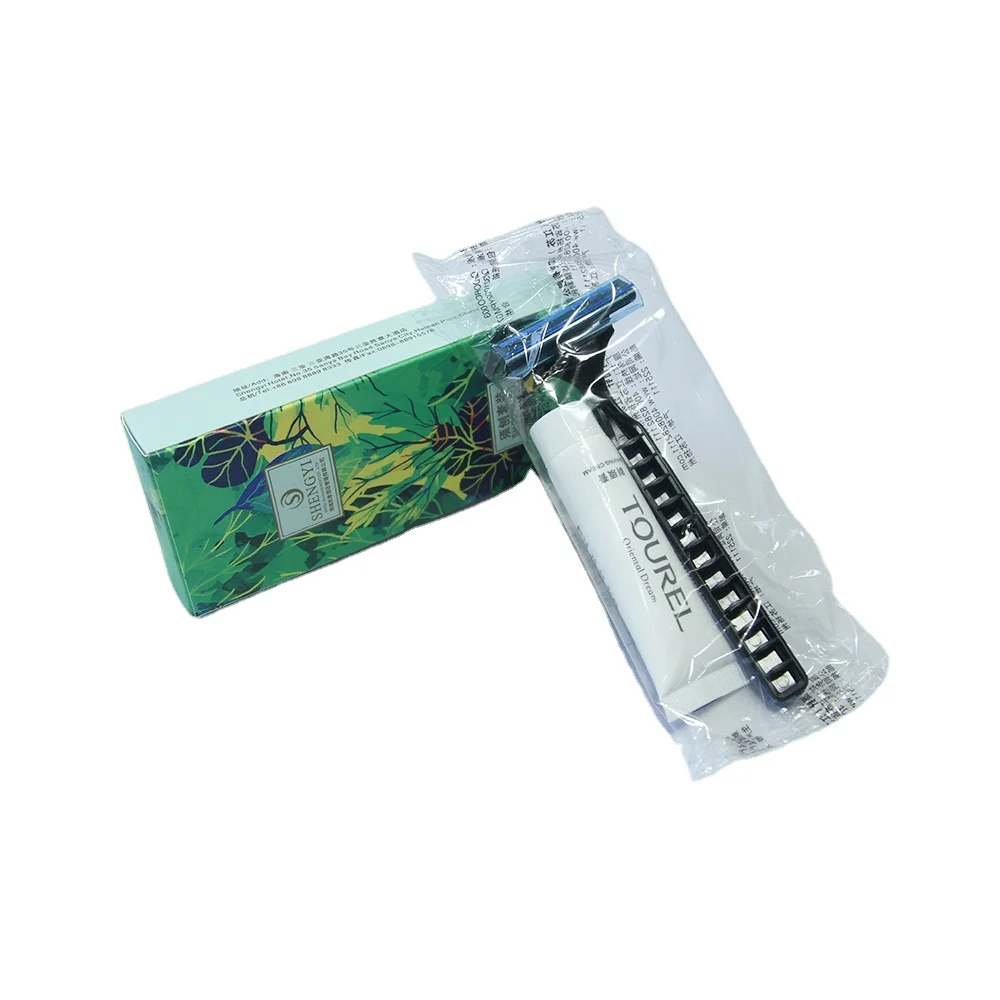 Paper Box Packaging Thick Handle Cheap Disposable Hotel Razor Shaving Kit With Shave Cream