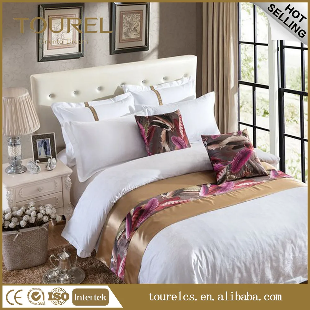ชุดเครื่องนอนลายวงกลม หรูหรา 60 Count ปลอกลึก ชุดผ้าปูที่นอน 4 ชิ้น เครื่องนอนโรงแรม ผ้าฝ้าย 100% ไส้ขนเป็ด