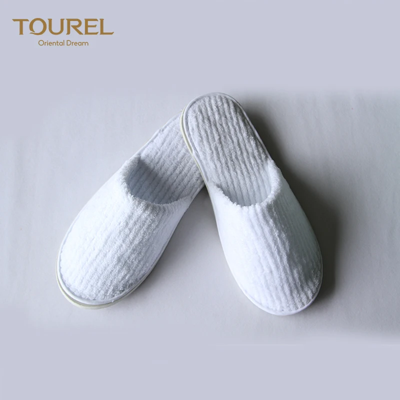 Chaussons jetables de luxe à rayures en molleton corail à prix de gros bas, semelle en EVA, écologiques, pour hôtel, spa, mariage, pour invités, divers modèles