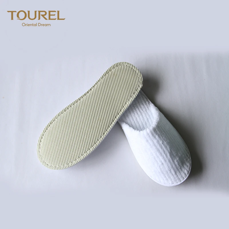 Chaussons jetables de luxe à rayures en molleton corail à prix de gros bas, semelle en EVA, écologiques, pour hôtel, spa, mariage, pour invités, divers modèles