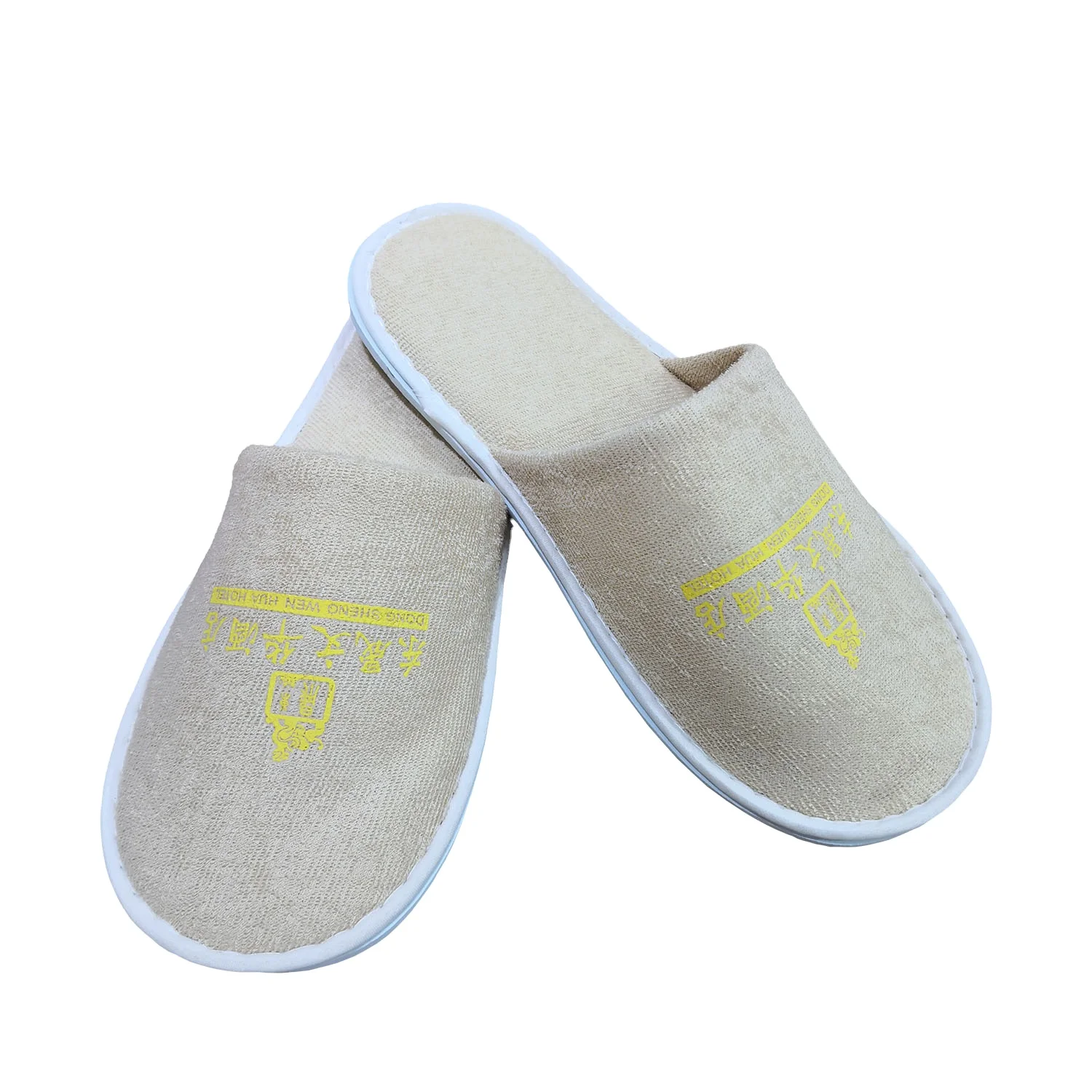 Portable Woman Man Bamboo Towel Hotel Slippers Closed Toe Terry Guest Shoes